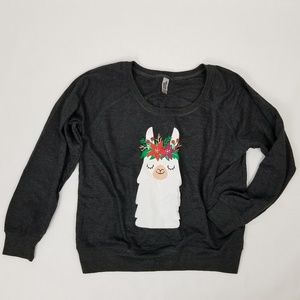 Poinsettia-Crowned Llama Slouchy Pullover
